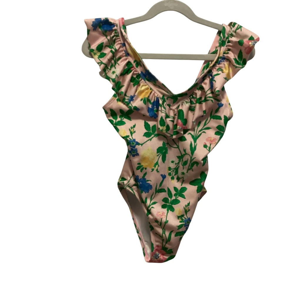 Janie and Jack Swimsuit Kids Size 6 Pink Floral Ruffle One Piece Swimwear